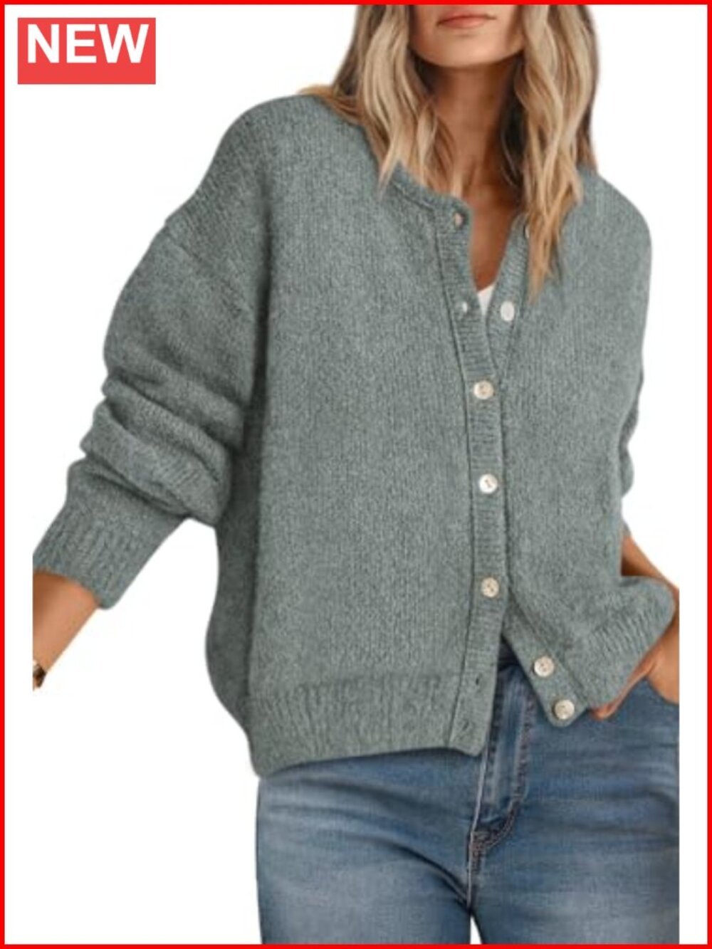 Long Sleeve Crewneck Button Down Cardigan Sweater for Women Lightweight Knit